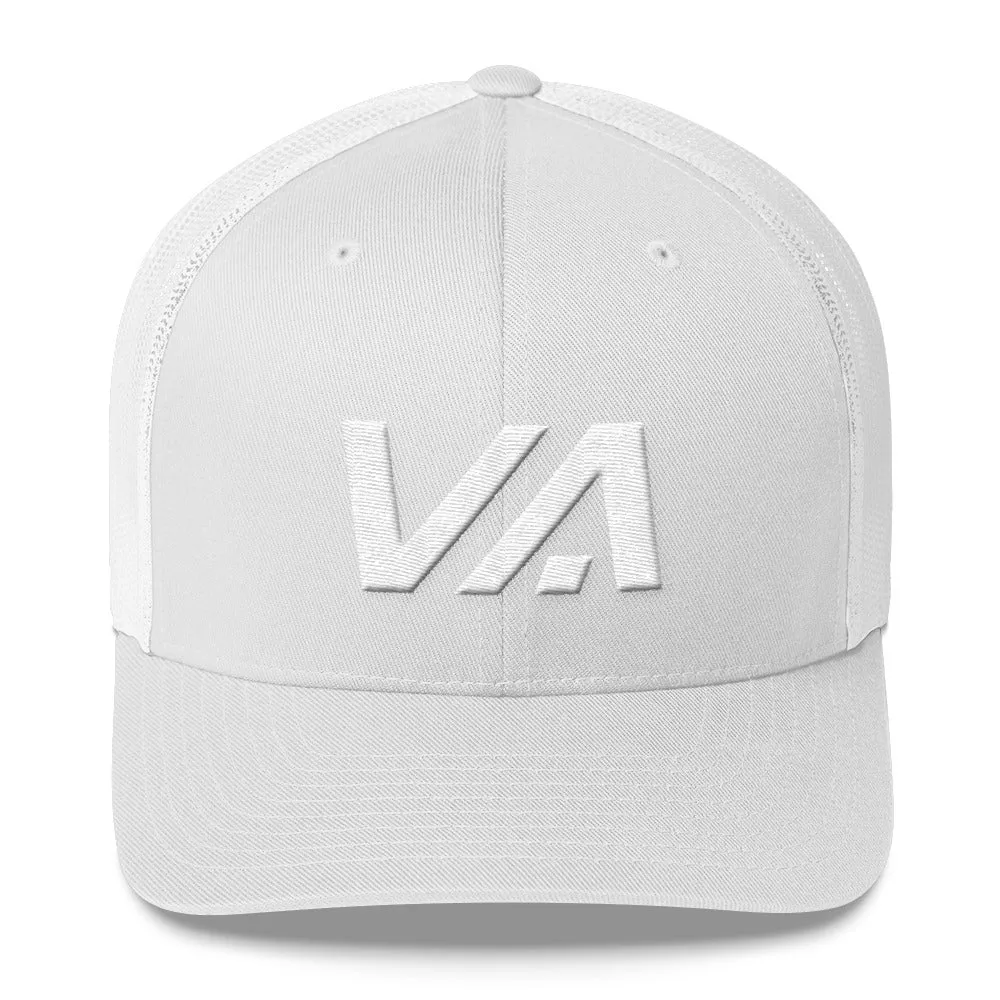 Virginia - Mesh Back Trucker Cap - White Embroidery - VA - Many Hat Color Options Available