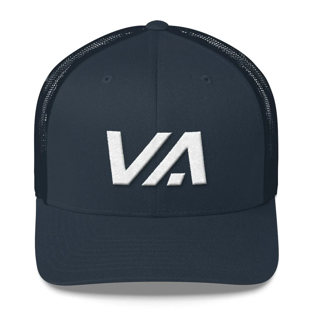 Virginia - Mesh Back Trucker Cap - White Embroidery - VA - Many Hat Color Options Available