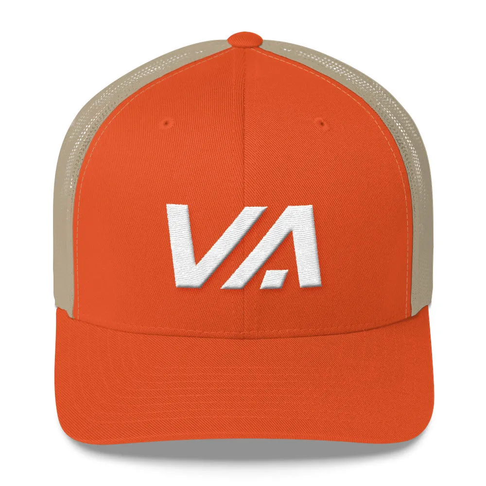 Virginia - Mesh Back Trucker Cap - White Embroidery - VA - Many Hat Color Options Available