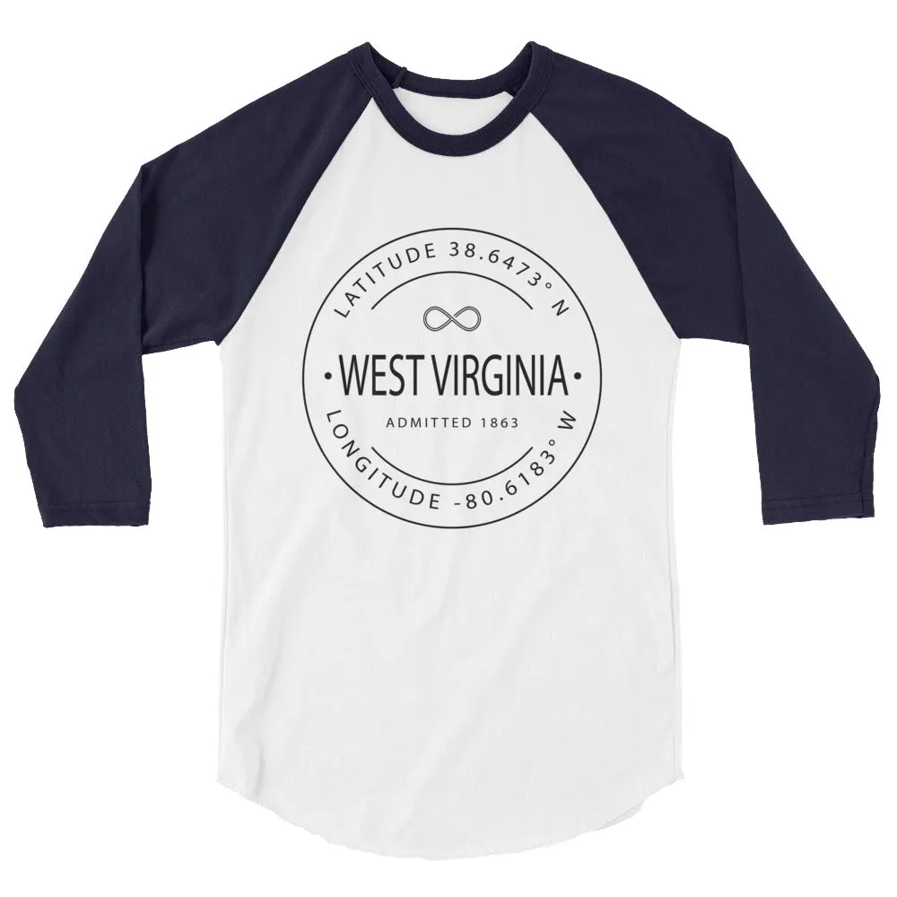 West Virginia - 3/4 Sleeve Raglan Shirt - Latitude & Longitude