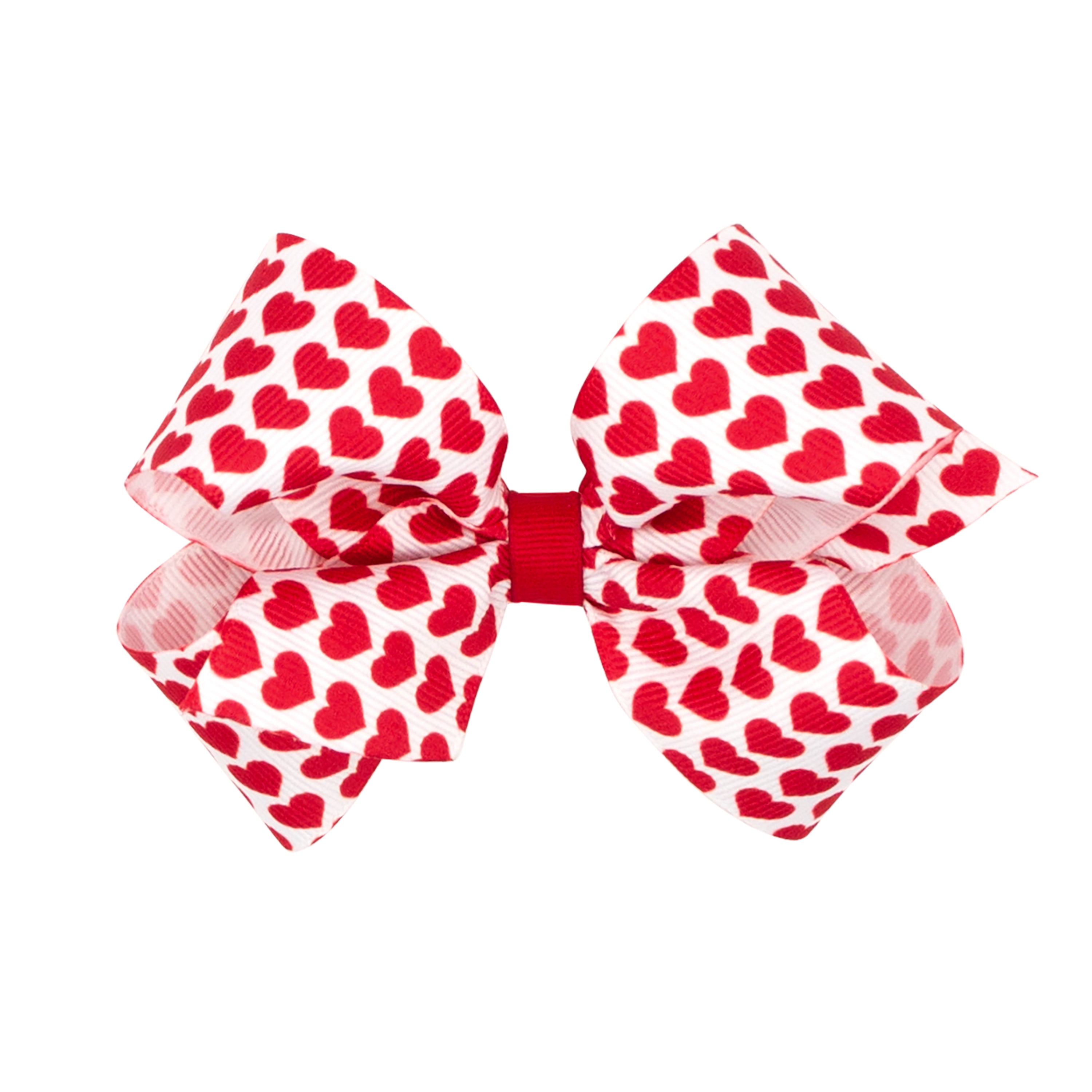 White with Red Hearts Print Hair Bow on Clippie