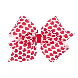 White with Red Hearts Print Hair Bow on Clippie