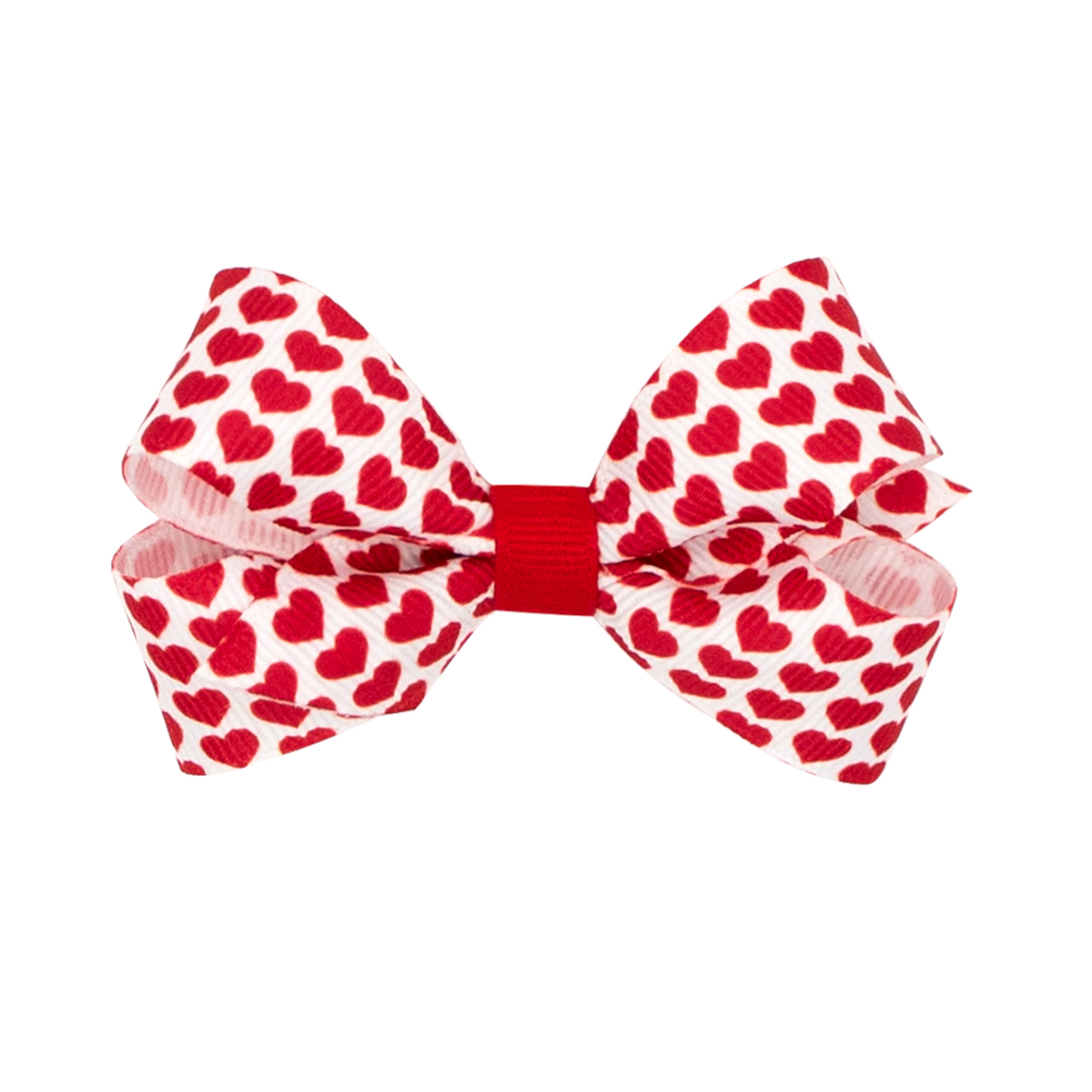 White with Red Hearts Print Hair Bow on Clippie