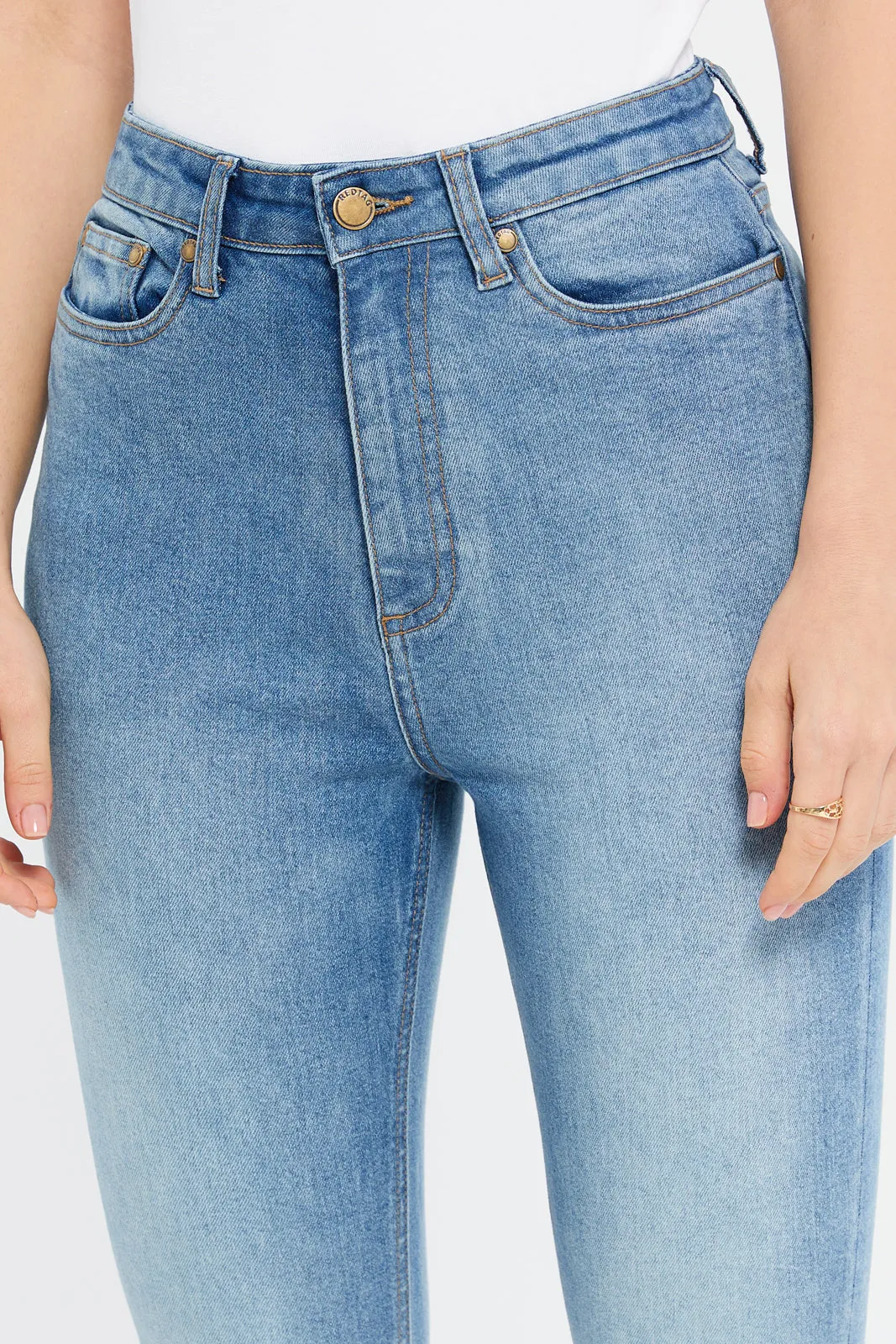 Women Blue Worked Flared Leg Jeans