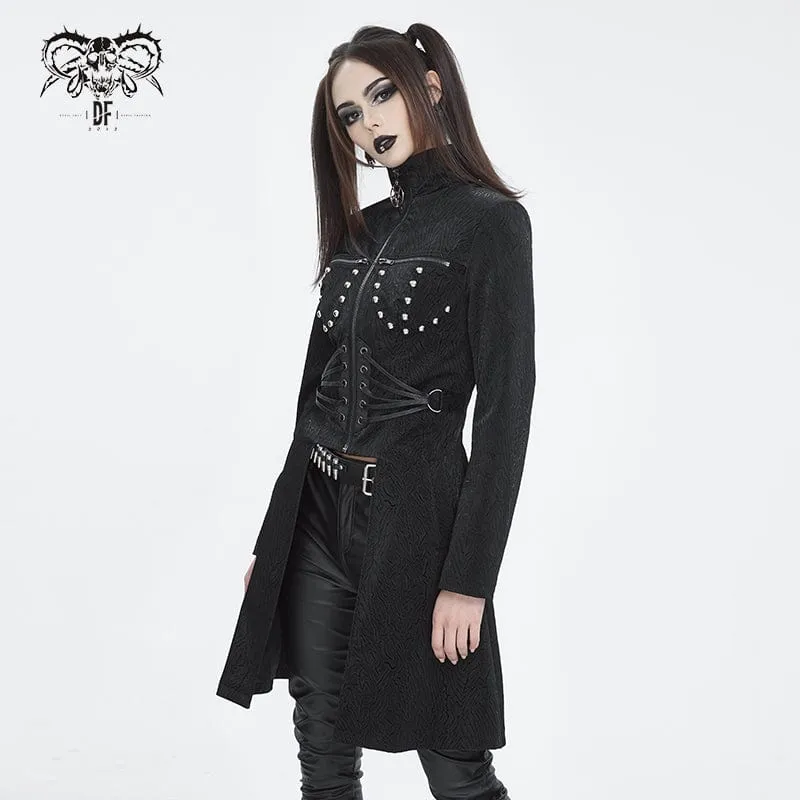 Women's Gothic Stand Collar High/Low Faux Leather Jacket