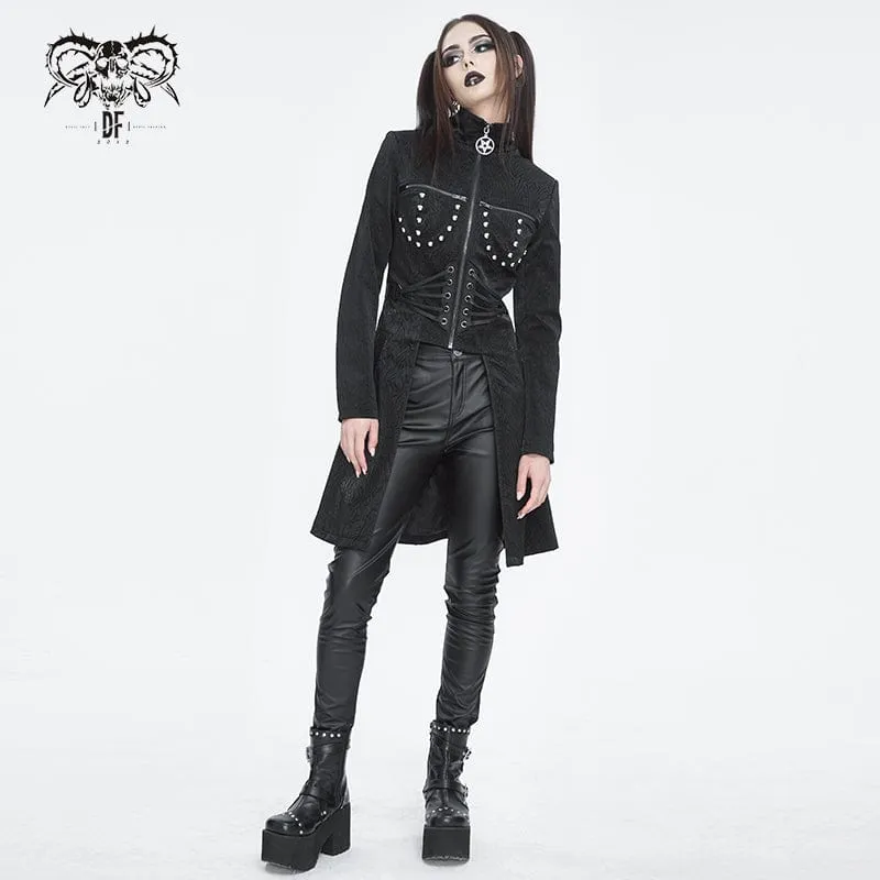 Women's Gothic Stand Collar High/Low Faux Leather Jacket