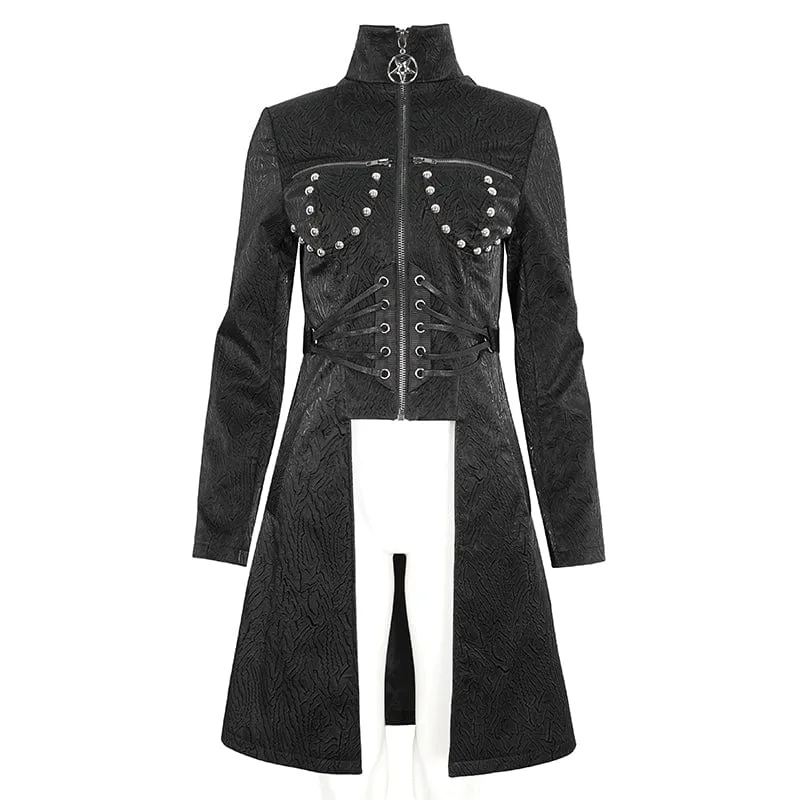 Women's Gothic Stand Collar High/Low Faux Leather Jacket