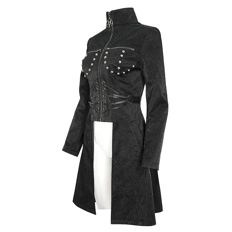 Women's Gothic Stand Collar High/Low Faux Leather Jacket