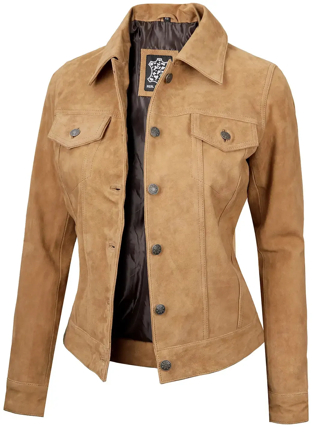 Women's Light Tan Suede Leather Trucker Jacket