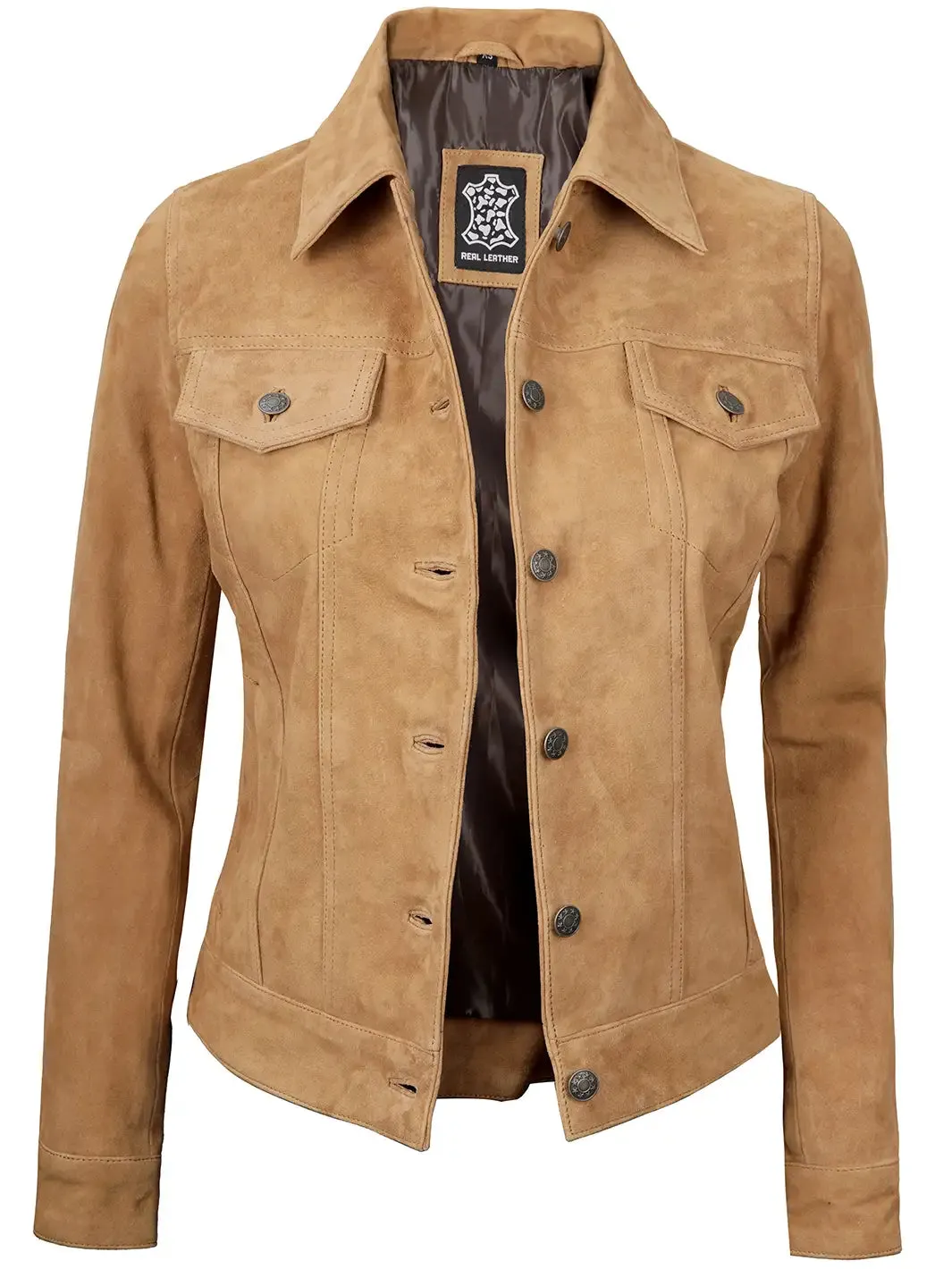 Women's Light Tan Suede Leather Trucker Jacket