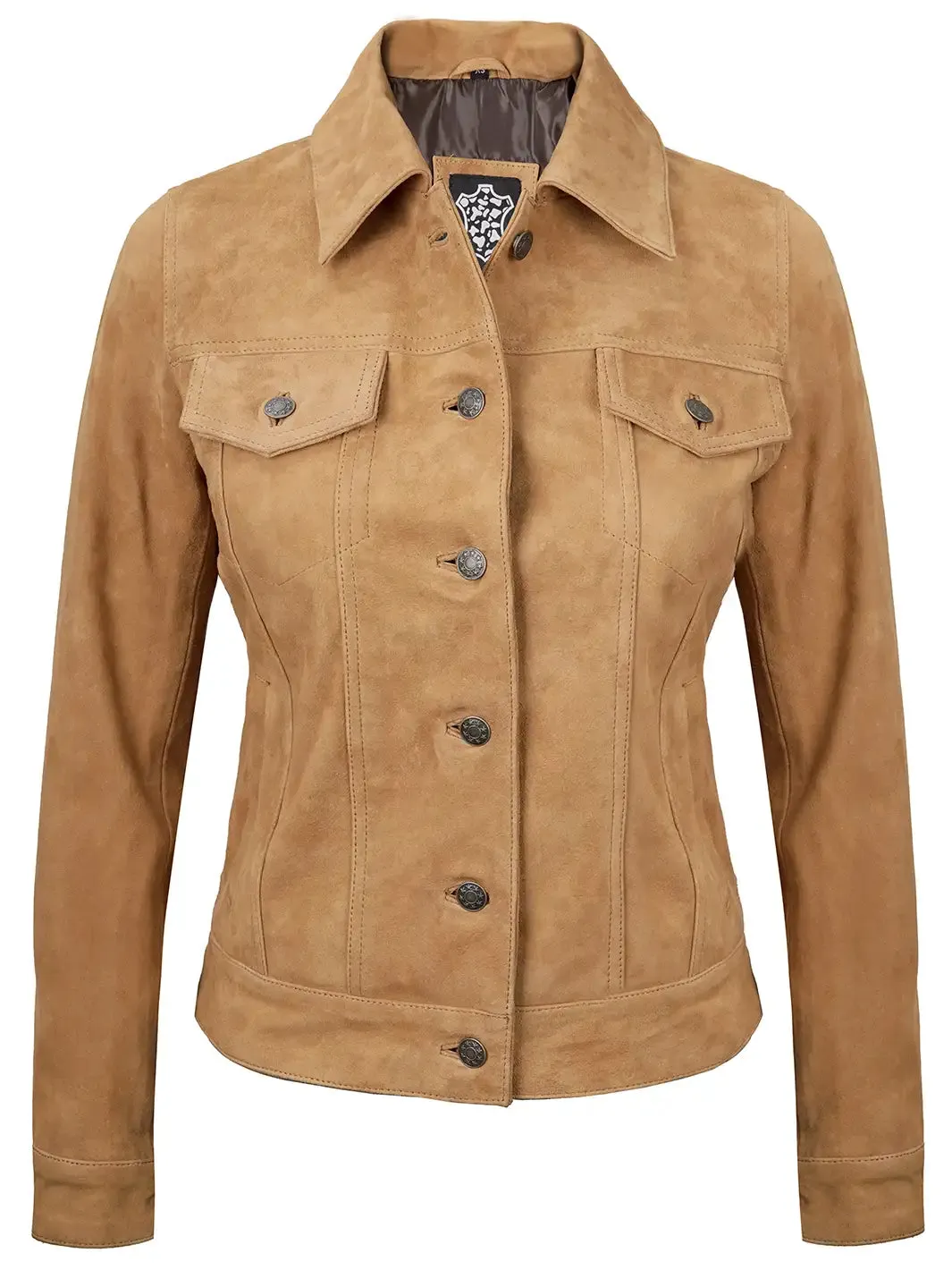 Women's Light Tan Suede Leather Trucker Jacket