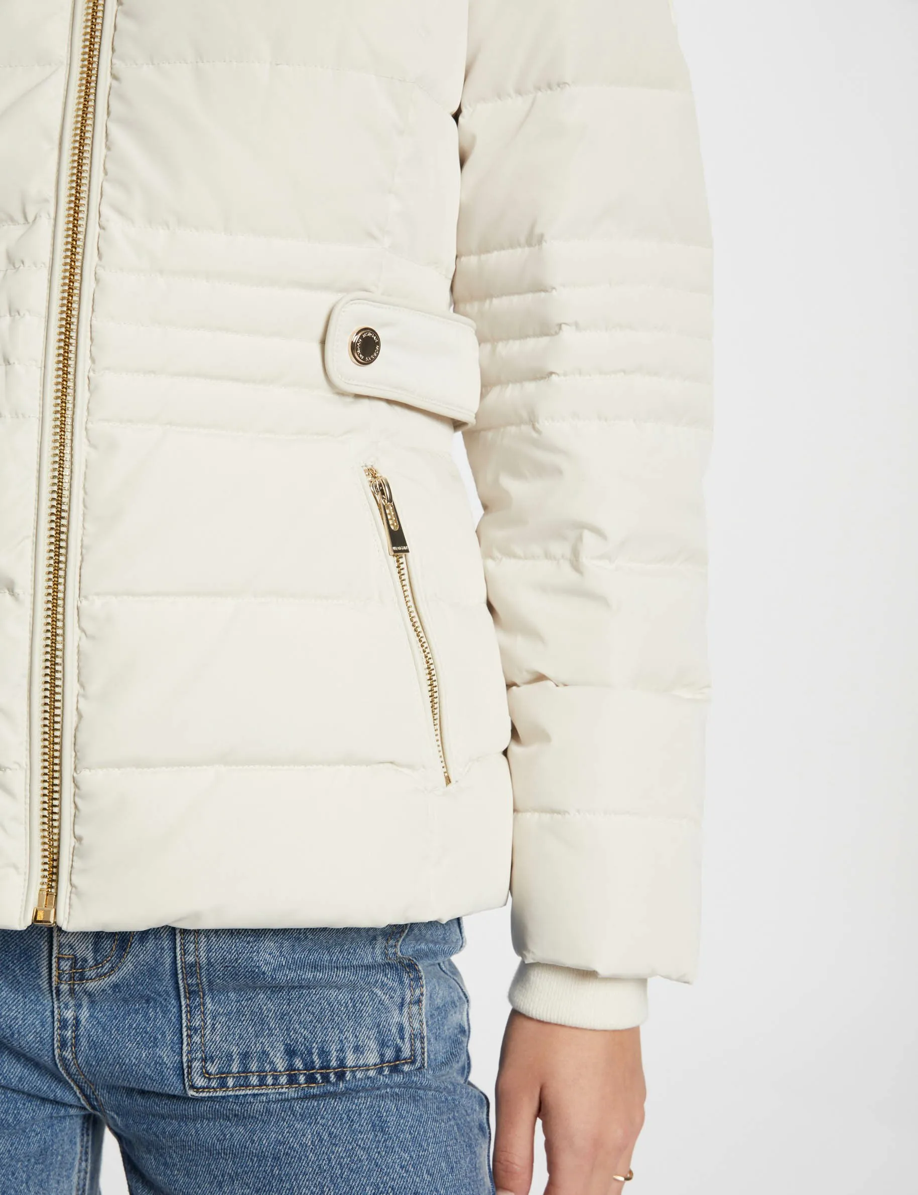 Zipped padded jacket with hood ivory women