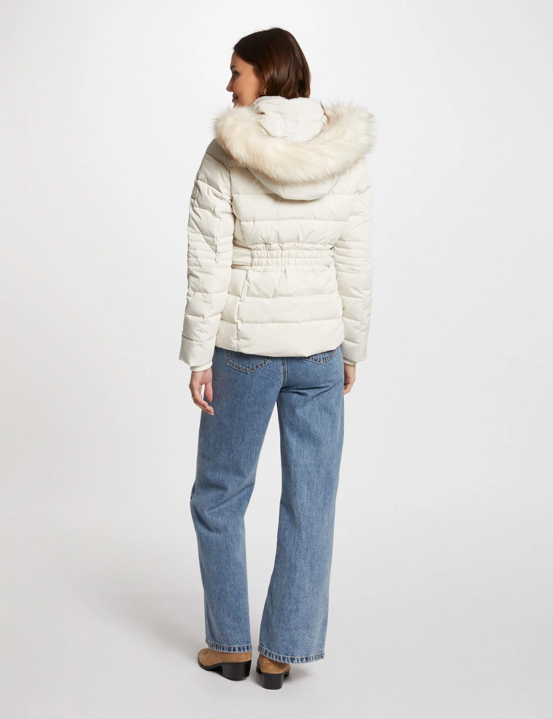 Zipped padded jacket with hood ivory women